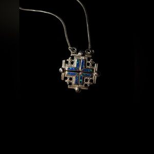 OPAL blue green JERUSALEM .925 magnetic closing Pendant Necklace 9 grams